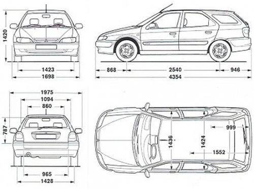 Szkic techniczny Citroen Xsara I Kombi