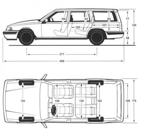 Szkic techniczny Volvo 960 Kombi