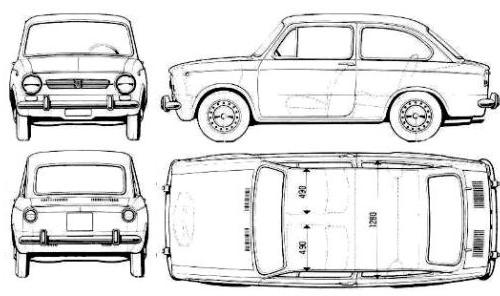 Szkic techniczny Fiat 850 Hatchback