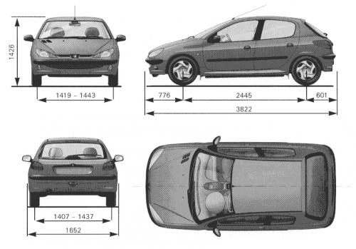 Szkic techniczny Peugeot 206 Hatchback