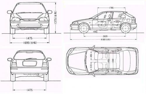 Szkic techniczny Honda Civic VI Hatchback