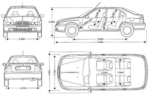 Szkic techniczny Rover 45 Hatchback