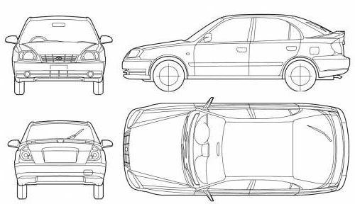 Szkic techniczny Hyundai Accent II Hatchback
