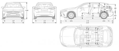 Szkic techniczny Mercedes Klasa A W177/V177 Hatchback
