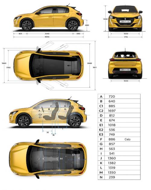 Szkic techniczny Peugeot 208 II Hatchback