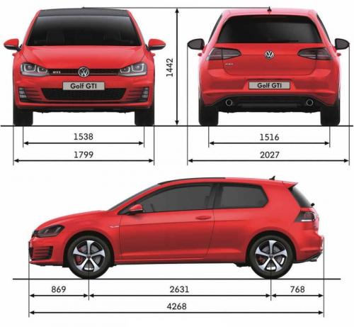 Szkic techniczny Volkswagen Golf VII GTI 3d