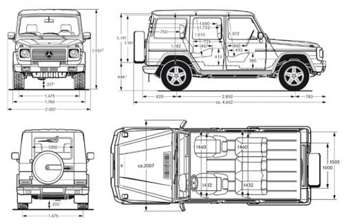 Szkic techniczny Mercedes Klasa G W463 Off-roader długi AMG