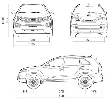 Szkic techniczny Kia Sorento II SUV