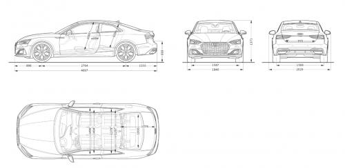 Szkic techniczny Audi A5 II Coupe Facelifting