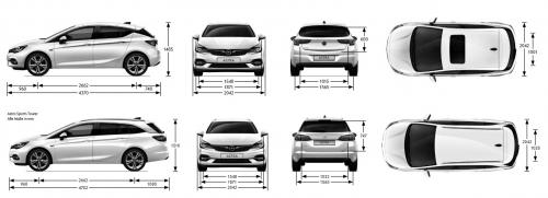 Szkic techniczny Opel Astra K Hatchback Facelifting