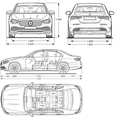 Szkic techniczny Mercedes Klasa E W213 Limuzyna AMG Facelifting