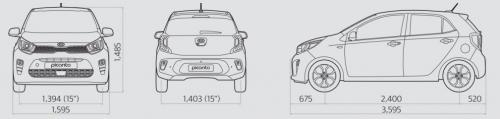Szkic techniczny Kia Picanto III Hatchback 5d Facelifting