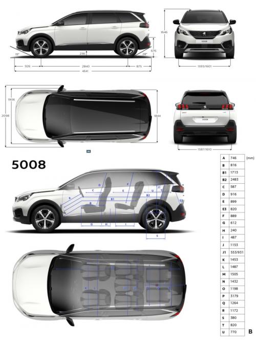 Szkic techniczny Peugeot 5008 II Crossover Facelifting