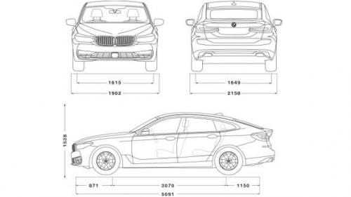 Szkic techniczny BMW Seria 6 G32 Gran Turismo Facelifting