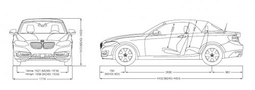 Szkic techniczny BMW Seria 2 F22-F23-F45-F46 Cabrio Facelifting