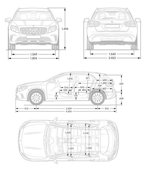 Szkic techniczny Mercedes GLA I Off-Roader Facelifting