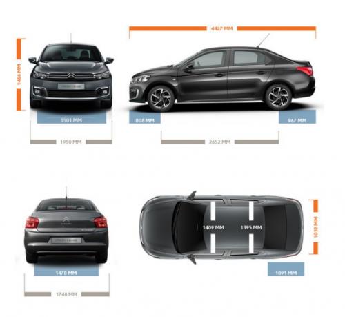 Szkic techniczny Citroen C-Elysee II Sedan Facelifting