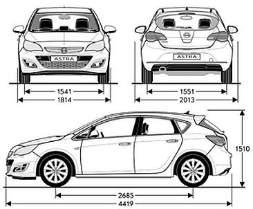 Szkic techniczny Opel Astra J Hatchback 5d Facelifting