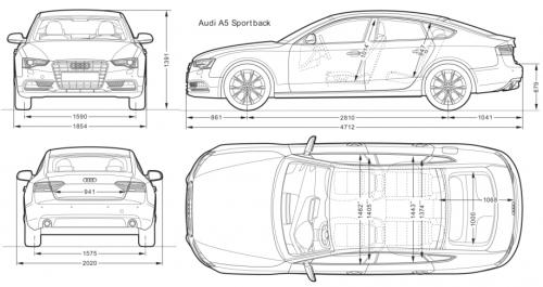 Szkic techniczny Audi A5 I Sportback Facelifting