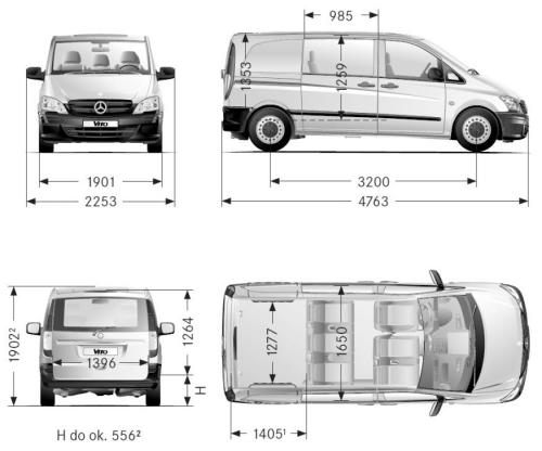 Szkic techniczny Mercedes Vito W639 Univan Facelifting