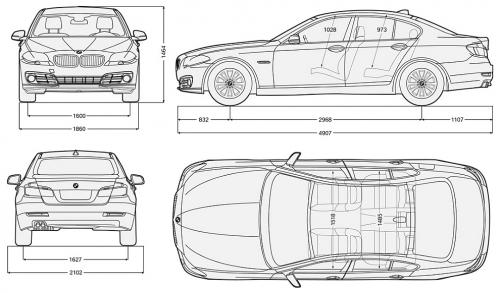 Szkic techniczny BMW Seria 5 F10-F11 Limuzyna Facelifting