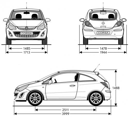 Szkic techniczny Opel Corsa D Van Facelifting
