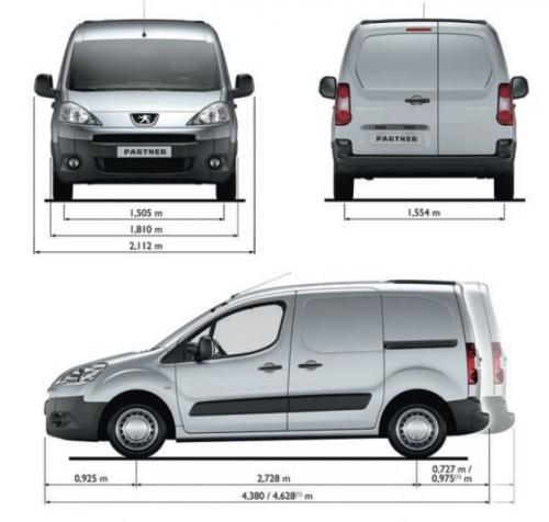 Szkic techniczny Peugeot Partner II Furgon L1 Facelifting