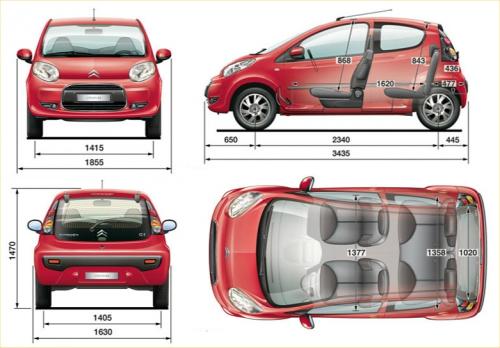 Szkic techniczny Citroen C1 I Hatchback 5d Facelifting