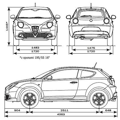 Szkic techniczny Alfa Romeo MiTo Hatchback 3d Facelifting