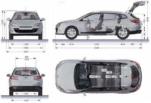 Szkic techniczny Renault Megane III Grandtour Facelifting