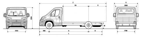 Szkic techniczny Fiat Ducato IV e-Ducato Kabina krótka Facelifting