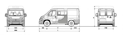 Szkic techniczny Fiat Ducato IV Brygadówka długa Facelifting