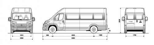 Szkic techniczny Fiat Ducato IV Furgon Przeszklony ekstra długi Facelifting