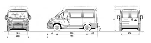 Szkic techniczny Fiat Ducato IV Furgon Przeszklony krótki Facelifting