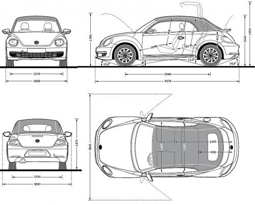 Szkic techniczny Volkswagen Beetle Cabriolet
