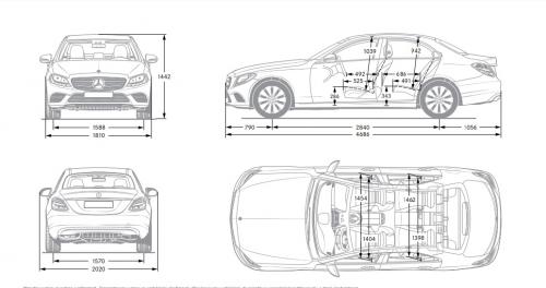 Szkic techniczny Mercedes Klasa C W205 Limuzyna AMG Facelift