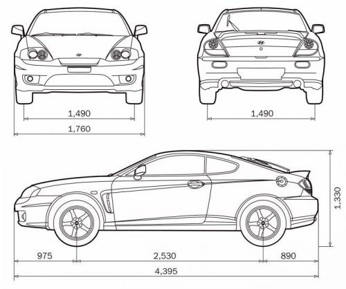 Szkic techniczny Hyundai Tiburon III