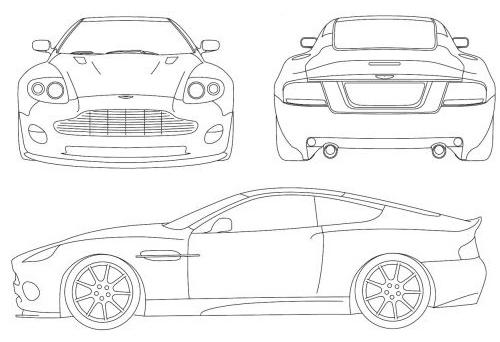 Szkic techniczny Aston Martin V12 Vanquish