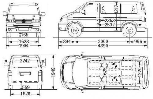Szkic techniczny Volkswagen Caravelle T5 T5 Multivan