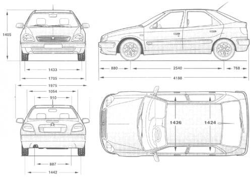 Szkic techniczny Citroen Xsara II Hatchback