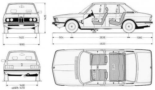 Szkic techniczny BMW Seria 5 E12 Sedan