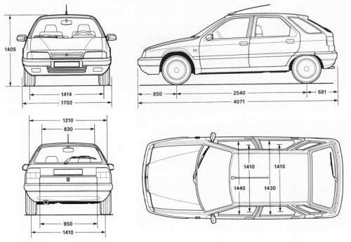Szkic techniczny Citroen ZX Hatchback