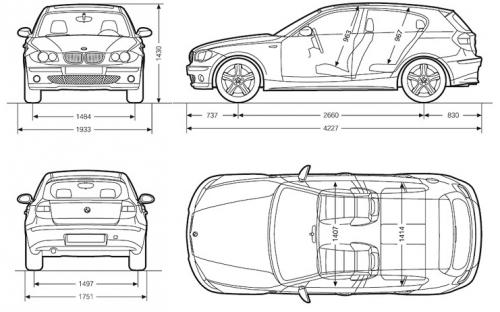 Szkic techniczny BMW Seria 1 E81/E87 Hatchback 5d E87