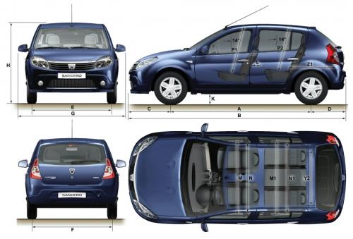 Szkic techniczny Dacia Sandero I Hatchback 5d