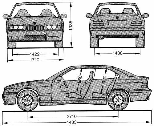 Szkic techniczny BMW Seria 3 E36 M3 Coupe