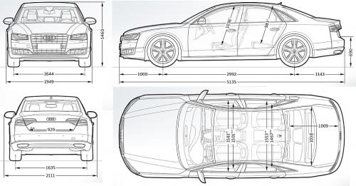 Szkic techniczny Audi A8 D4 Sedan Facelifting