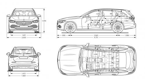 Szkic techniczny Mercedes Klasa C W206 Kombi
