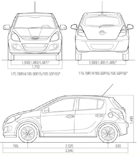 Szkic techniczny Hyundai i20 I Hatchback 5d