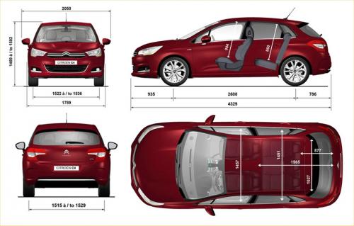 Szkic techniczny Citroen C4 II Hatchback 5d