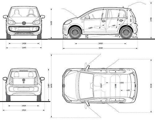 Szkic techniczny Volkswagen up! Hatchback 5d